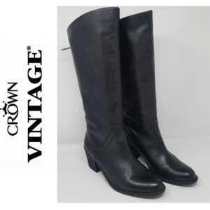 Georgous Crown Vintage Black Leather Riding Boots Size 10